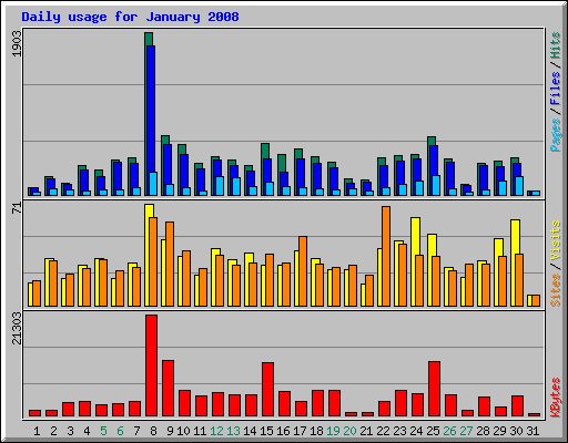 Daily usage for January 2008