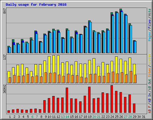 Daily usage for February 2016